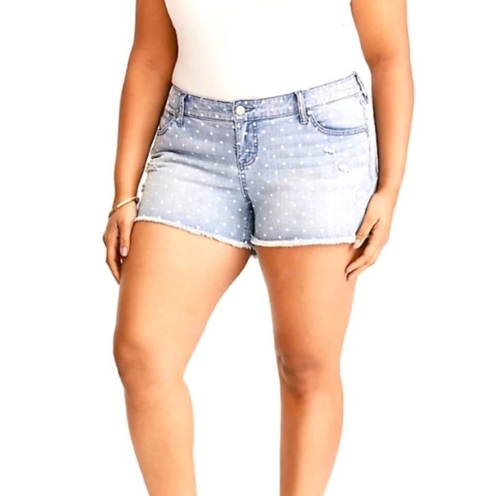 EUC Torrid Swiss Polka Dot Cutoff Denim Shorts- Size 20